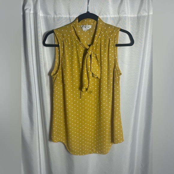 Van Heusen Women's Size S/P Yellow Polka Dot Blouse Attached Scarf Tie Corpcore - Picture 1 of 6